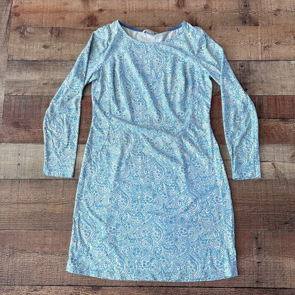 Boden Dresses & Skirts - Boden blue and white paisley floral print long sleave midi dress 6